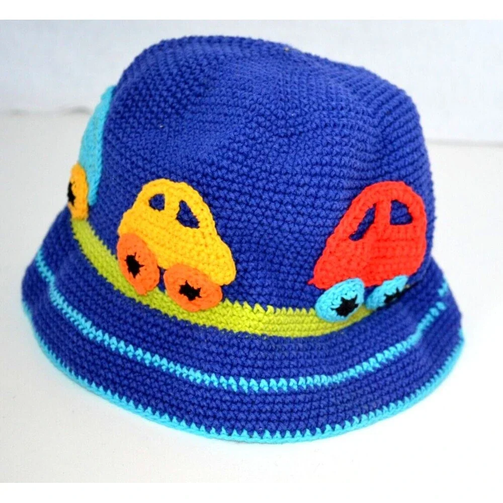 Day Lee Design Crochet Blue Bucket Hat 1-2 Years Cars SAN DIEGO HAT CO Boy Girl